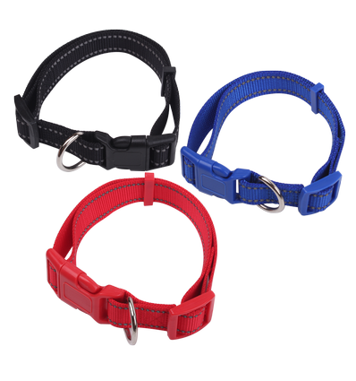Hundehalsbånd med Refleks - B2,5 x L40-60cm - Sort/Blå/Rød