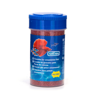 Småfisk Granulat foder, 45g Flaske - Rød, Fremmer fiskens farver