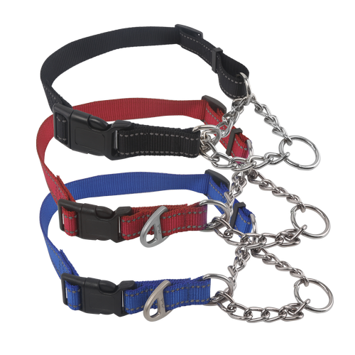 Hundetræningshalsbånd - W2,5 x L50-66 cm - Rød / Blå / Sort