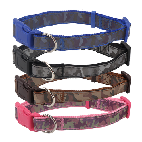 Kamouflage Reflekterende Hundehalsbånd | W2.0*L30-50cm | Pink/Himmelblå/Sort/Kaffe