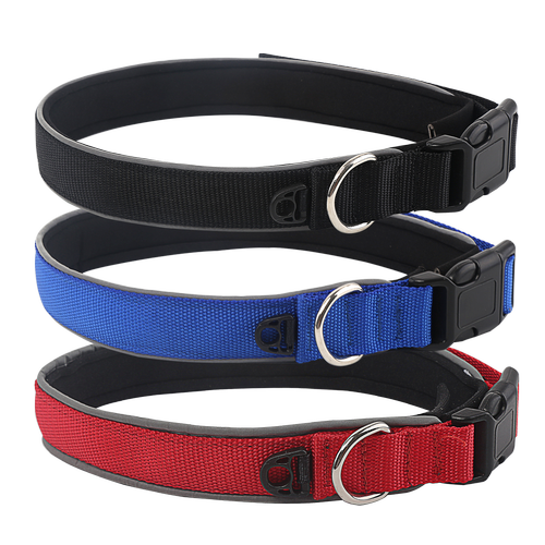 Polstret Refleks Hundehalsbånd | W2.0 * L28-33cm | Rød/Blå/Sort