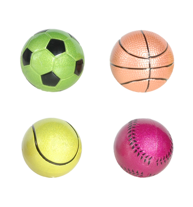 Gummi fodbold/Basketbold/Tennis/Baseball D5.7cm - Metallisk Grøn/Orange/Gul/Rød, assorteret 1 stk.