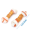 Dobbeltfarvet kyllingrullede knudeben - Hvid/Rød/Orange, L12,5 cm, 96g, til hund