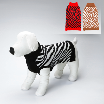 Billede af Zebra-Stribet Rullekrave Sweater - Lys Brun & Hvid / Sort& Hvid / Rød & Sort - L35cm / L40cm / L45cm