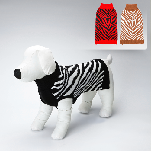Zebra-Stribet Rullekrave Sweater - Lys Brun & Hvid / Sort & Hvid / Rød & Sort - L35cm / L40cm / L45cm