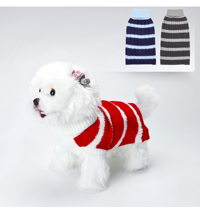 Stribet Rullekravesweater - L20cm/L25cm/L30cm | Farver: Mørkeblå & Lyseblå / Rød & Hærgrøn / Mørkegrå & Sølvgrå