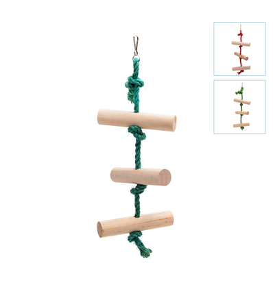 Træ Stiger med reb til fugl - L45 x B15 cm - Grøn/Rød/Blå, assorteret 1 stk.