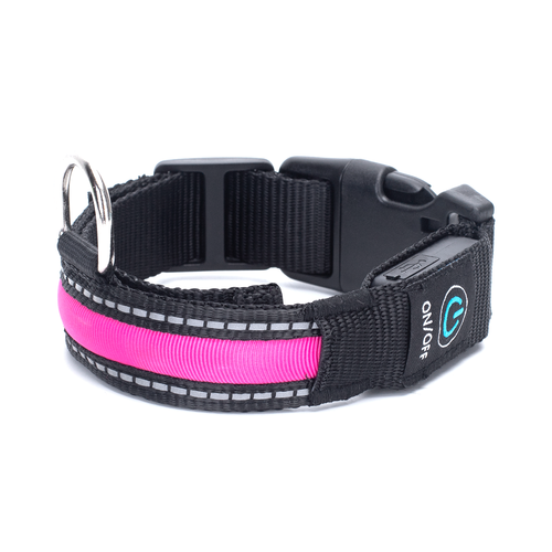 USB Genopladeligt LED Hundehalsbånd - Pink, M (W2.5*L41-51cm)