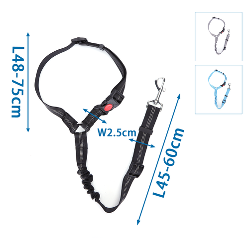 Sele med Seleremme - Sort/Grå/Blå - W2.5 cm, Justerbar Længde 45-60 cm / 48-75 cm