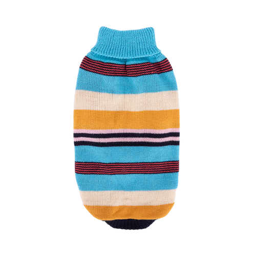 Flerfarvet Stibe Rullekragesweater - Lysblå/Flerfarve, Orange/Flerfarve, Mørkeblå Størrelser: XS (20 cm), S (25 cm), M (30 cm)