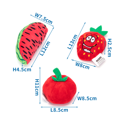 Se Blødt Legetøj - Frugtkombination: Jordbær, Æble & Vandmelon hos Aigostar.dk