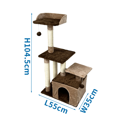 Tre-Lags Kattetræ med Rede - L55 x B35 x H104,5 cm - Lysbrun/Mørkebrun