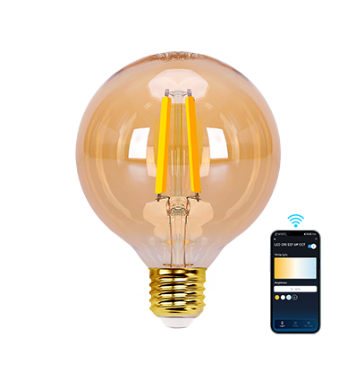 Bluetooth Mesh Smart Filament pære - G95 E27 6W CCT Justerbar - Amber