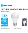 Filament pære A60 - 4W E27 6500K mat hvid