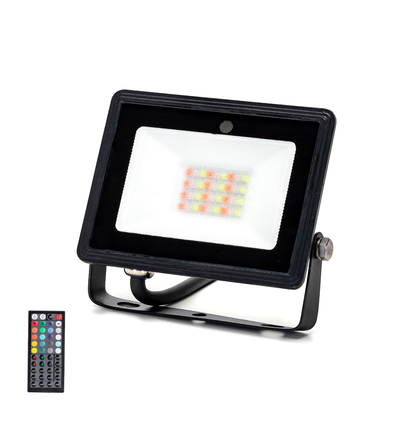 RGB LED Projektør 20W med 44-Knaps Fjernbetjening - 30cm Ledning, Støbt