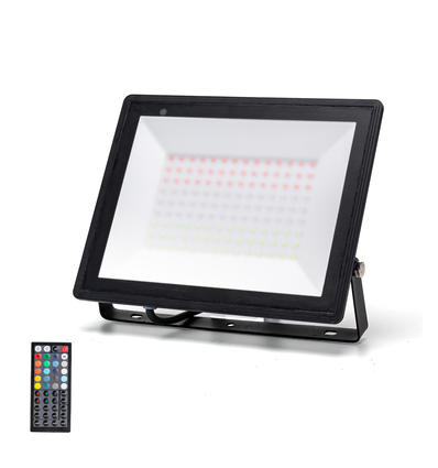 RGB LED Projektør 100W - 44 Knaps Fjernbetjening / 30cm Ledning - Støbt