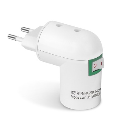 Adapter Stikprop med E14 og Afbryder - Hvid