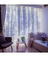 LED Lyskæde - Kølig Hvid, 3M + 2x2M, 200 LED, 10 Snore, Gennemsigtig Ledning, 8 Blinkfunktioner, Timer, IP44