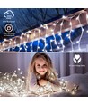 LED Lyskæde - Kølig Hvid, 3M + 2x2M, 200 LED, 10 Snore, Gennemsigtig Ledning, 8 Blinkfunktioner, Timer, IP44