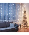 LED Lyskæde - Kølig Hvid, 3M + 2x2M, 200 LED, 10 Snore, Gennemsigtig Ledning, 8 Blinkfunktioner, Timer, IP44