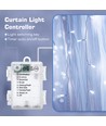 3AA Batteri Gardin Flad Lysslynge, Varm Hvid, 3M+3x3M, 300LED, 10 Snore, Transparent Ledning, 8 Blinkfunktioner, Timer, IP44