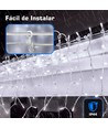 3AA Batteri-Driven Gardinlys - Kold Hvid, 3x3M, 300LED, 10 Strenge, Transparent Ledning, 8 Blink Modes + Timer, IP44