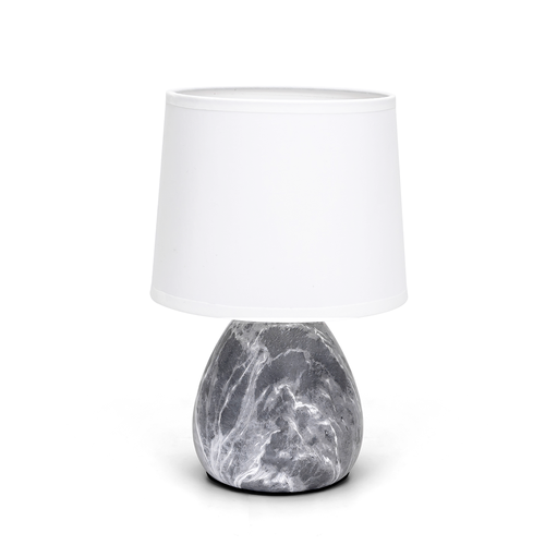 Keramisk Bordlampe - Hvid Skærm, Sort Marmorfod, E14 (Pære Ikke Inkluderet)