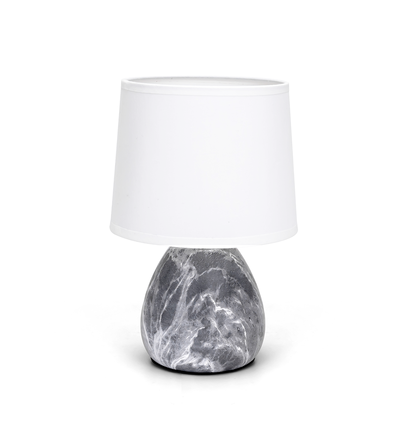 Keramisk Bordlampe - Hvid Skærm, Sort Marmorfod, E14 (Pære Ikke Inkluderet)
