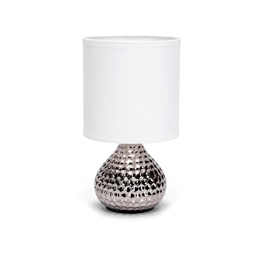 Keramisk Bordlampe - Hvid Lampeskærm & Sølv Fodstykke - E14 Pære [Ikke Inkluderet]