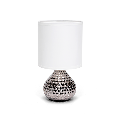 Keramisk Bordlampe - Hvid Lampeskærm & Sølv Fodstykke - E14 Pære [Ikke Inkluderet]