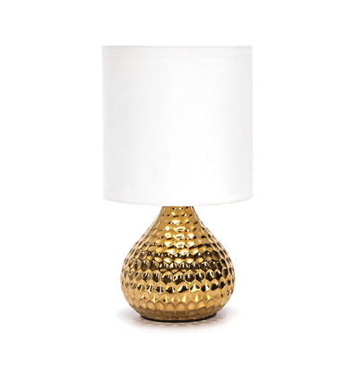 Keramik Bordlampe - Hvid Lampeskærm, Gylden Fod - E14 Pære (Ikke Inkluderet)