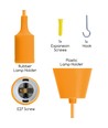 E27 Lampeholder i Plastik med 1m Orange Ledning, 2x0.75mm²