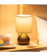 Hvid Keramisk Bordlampe med Gylden Fod - E14 (Pære Ikke Inkluderet)