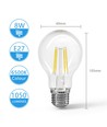 LED Filament pære A60 E27 8W - 6500K Klar