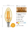 LED Filament pære C35 E14 - 4W, 2200K, Amber