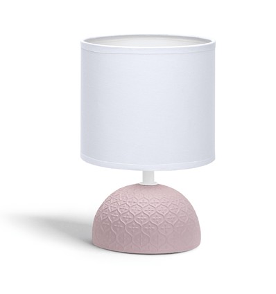 Keramisk Bordlampe E14-02 med Hvid Skærm og Pink Fod
