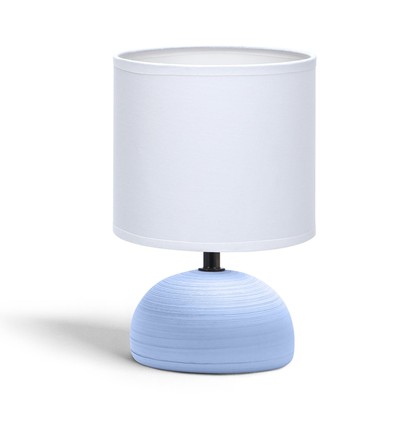 Keramik Bordlampe E14-03 med Hvid Skærm og Blå Fod