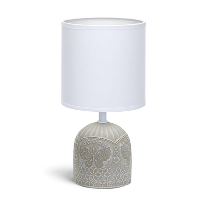 Keramik Bordlampe E14-04 med Hvid Lampeskærm og Grå Fod