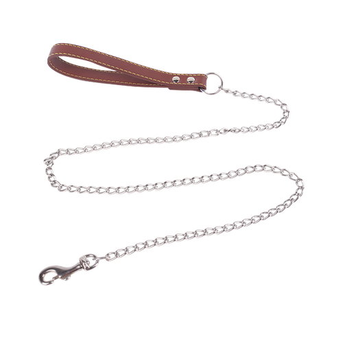 Hundesnok-kæde med PU Håndtag - D3.0mm*L120cm - Sort/Brun/Rød, assorteret 1 stk.