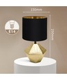 Keramik Bordlampe - E14, 13W, Sort Lampeskærm, Guld Base