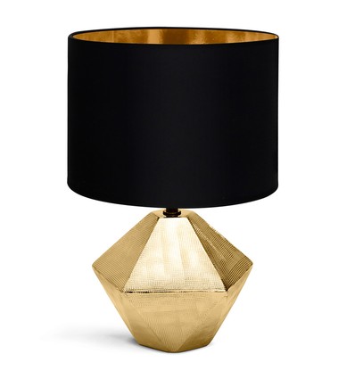 Keramik Bordlampe - E14, 13W, Sort Lampeskærm, Guld Base