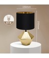 Keramik Bordlampe - E14, 13W, Sort Lampeskærm, Guld Base